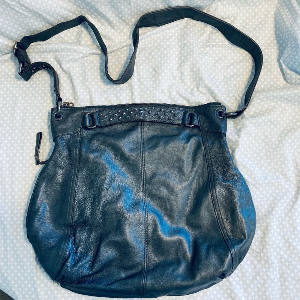 Banana Republic metallic grey leather crossbody
